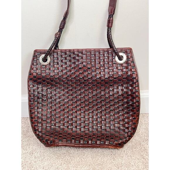 Brighton Handbags - Brighton Brown Leather Basket Weave Shoulder Bag